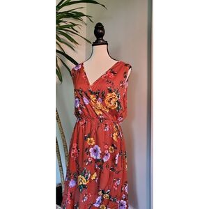 Lush from Nordstrom Rack. Red/Rust Floral Print Sleeveless Dress‎